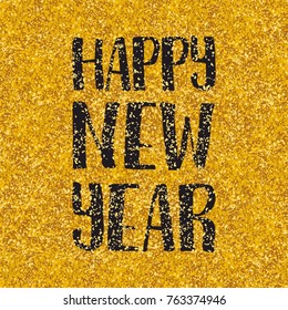 Happy New Year hand drawn vector wishes on golden background