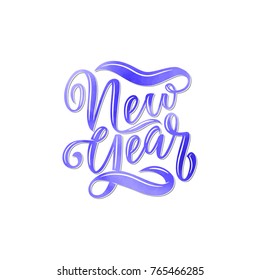 Happy New Year hand drawn lettering for card. Vector illustration.