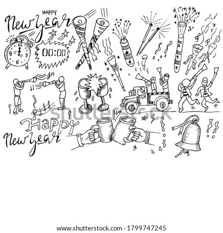Happy new Year, hand drawn doodles