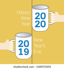 Happy new year, Hand holding cup of drink with text and number. 