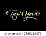 Happy New Year hand lettering calligraphy. Vector holiday illustration element. Typographic element for banner, poster, congratulations.