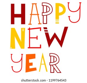 Happy new year hand lettering, isolated on white background. Vector illustration. Can be used for holidays festive design.