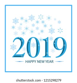 Happy New Year hand lettering and 2019 on white background. Fashion graphic background design. Modern stylish abstract texture. Colotful template for prints, card, poster, etc. Vector illustration.