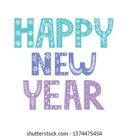 Happy New Year hand lettering calligraphy isolated on white background. Vector holiday illustration element. black inscription text