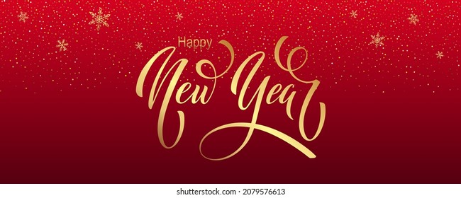 Happy New Year hand lettering calligraphy. Vector holiday illustration element. Typographic element for banner, poster, congratulations.