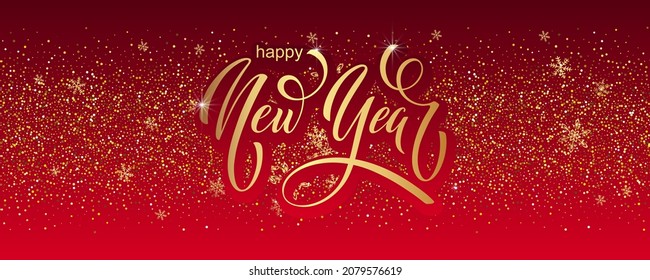 Happy New Year hand lettering calligraphy  Vector holiday illustration element  Typographic element for banner  poster  congratulations 