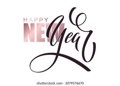 Happy New Year hand lettering calligraphy. Vector holiday illustration element. Typographic element for banner, congratulations.