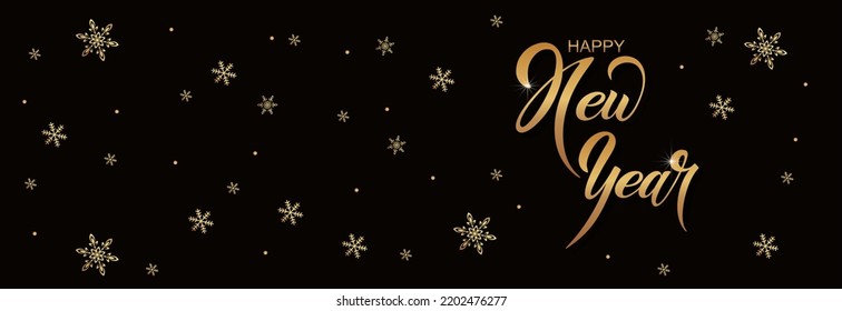 Happy New Year hand lettering calligraphy. Vector holiday illustration element. Typographic element for banner, poster, congratulations
