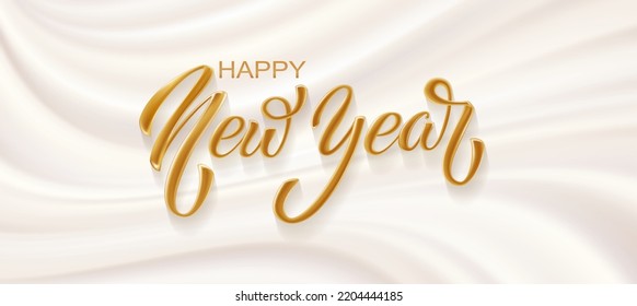 Happy New Year hand lettering calligraphy. Vector holiday illustration element. Typographic element for banner, poster, congratulations

