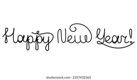 Happy New Year hand lettering calligraphy isolated on white background. Vector holiday illustration element