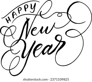 Happy New Year hand lettering. Hand brush style vector illustration. Custom hand lettering good for print greeting cards, flyer, poster, ads, social media, invitations, etc. Beautiful brush style.