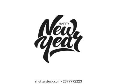 Happy New Year hand lettering calligraphy. Vector holiday illustration element. Typographic element for banner, poster, congratulations.