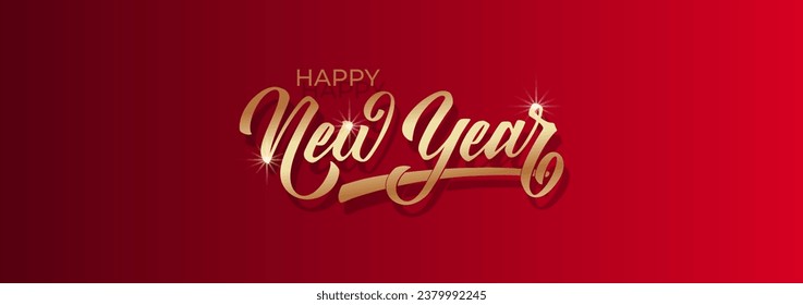 Happy New Year hand lettering calligraphy. Vector holiday illustration element. Typographic element for banner, poster, congratulations.