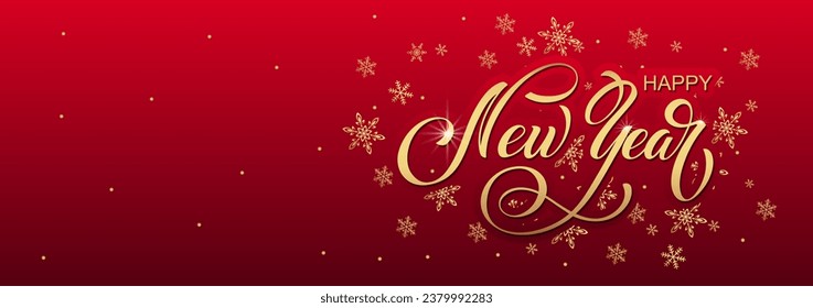 Happy New Year hand lettering calligraphy. Vector holiday illustration element. Typographic element for banner, poster, congratulations.