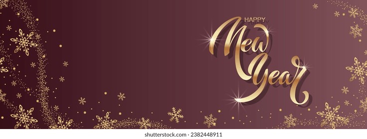 Happy New Year hand lettering calligraphy. Vector holiday illustration element. Typographic element for banner, poster, congratulations.