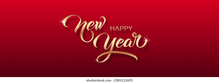 Happy New Year hand lettering calligraphy. Vector holiday illustration element. Typographic element for banner, poster, congratulations.
