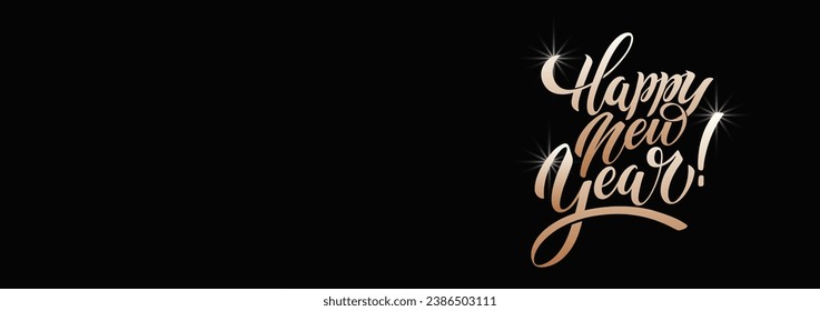 Happy New Year hand lettering calligraphy. Vector holiday illustration element. Typographic element for banner, poster, congratulations.