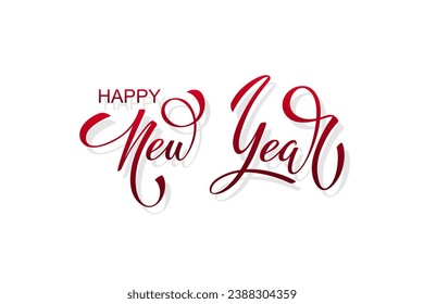 Happy New Year hand lettering calligraphy. Vector holiday illustration element. Typographic element for banner, poster, congratulations.