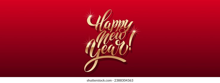Happy New Year hand lettering calligraphy. Vector holiday illustration element. Typographic element for banner, poster, congratulations.