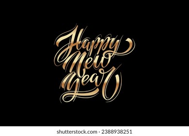 Happy New Year hand lettering calligraphy. Vector holiday illustration element. Typographic element for banner, poster, congratulations.