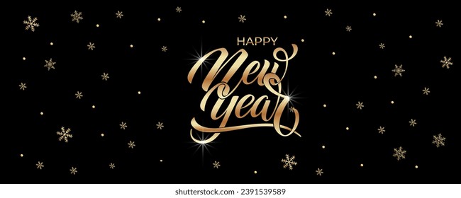 Happy New Year hand lettering calligraphy. Vector holiday illustration element. Typographic element for banner, poster, congratulations.