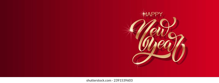 Happy New Year hand lettering calligraphy. Vector holiday illustration element. Typographic element for banner, poster, congratulations.