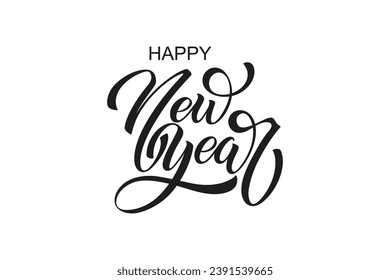 Happy New Year hand lettering calligraphy. Vector holiday illustration element. Typographic element for banner, poster, congratulations.