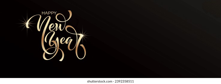 Happy New Year hand lettering calligraphy. Vector holiday illustration element. Typographic element for banner, poster, congratulations.