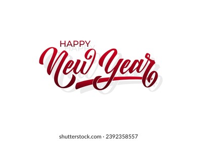 Happy New Year hand lettering calligraphy. Vector holiday illustration element. Typographic element for banner, poster, congratulations.