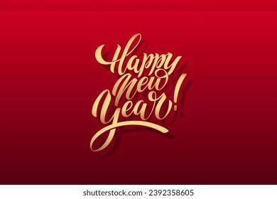 Happy New Year hand lettering calligraphy. Vector holiday illustration element. Typographic element for banner, poster, congratulations.