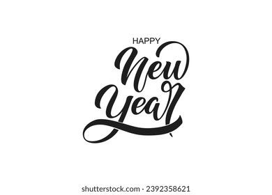 Happy New Year hand lettering calligraphy. Vector holiday illustration element. Typographic element for banner, poster, congratulations.