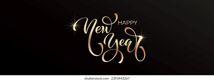 Happy New Year hand lettering calligraphy. Vector holiday illustration element. Typographic element for banner, poster, congratulations.