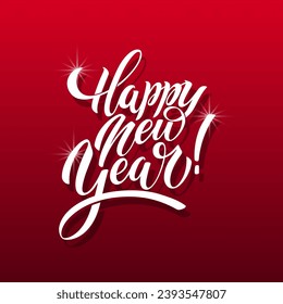 Happy New Year hand lettering calligraphy. Vector holiday illustration element. Typographic element for banner, poster, congratulations.