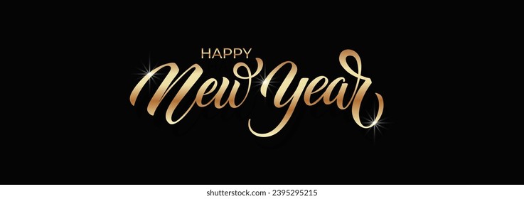 Happy New Year hand lettering calligraphy. Vector holiday illustration element. Typographic element for banner, poster, congratulations.