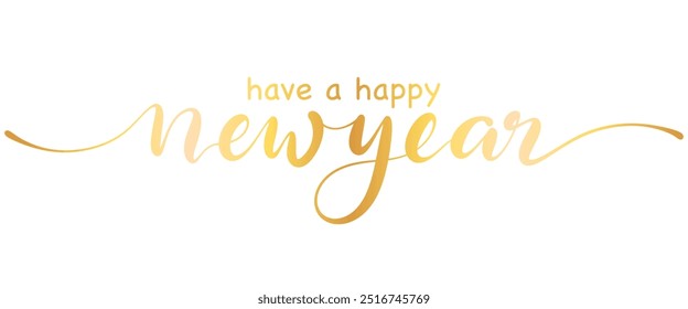 Happy new year hand lettering calligraphy isolated on white background. Vector holiday illustration element. Happy new year script calligraphy