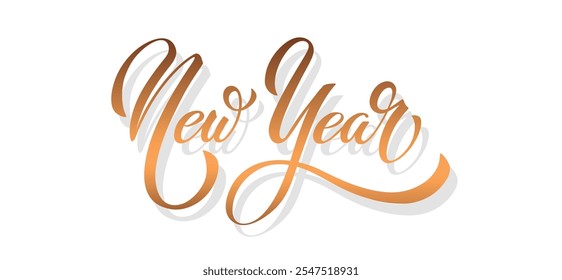 Happy New Year hand lettering calligraphy. Vector holiday illustration element. Typographic element for banner, poster.