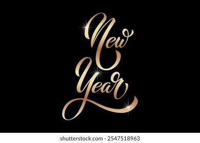 Happy New Year hand lettering calligraphy. Vector holiday illustration element. Typographic element for banner, poster.