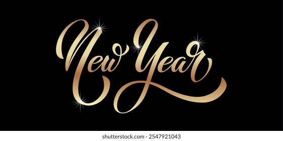 Happy New Year hand lettering calligraphy. Vector holiday illustration element. Typographic element for banner, poster.
