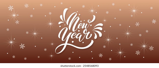 Happy New Year hand lettering calligraphy. Vector holiday illustration element. Typographic element for banner, poster.