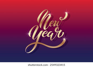 Happy New Year hand lettering calligraphy. Vector holiday illustration element. Typographic element for banner, poster.