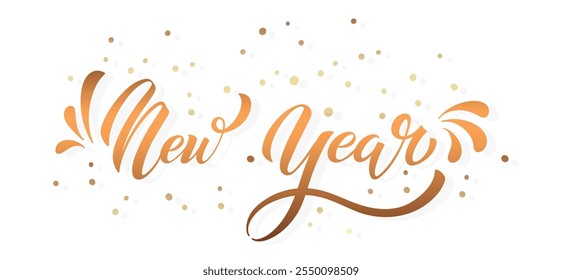 Feliz año Nuevo caligrafía de letras de mano. Elemento de ilustración de vacaciones de Vector. Elemento tipográfico para Anuncio, póster.