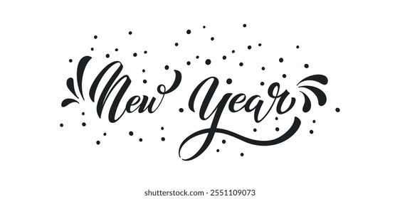 Feliz año Nuevo caligrafía de letras de mano. Elemento de ilustración de vacaciones de Vector. Elemento tipográfico para Anuncio, póster.