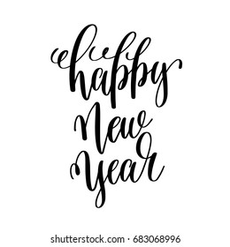 happy new year hand lettering inscription to winter holiday greeting card, Christmas banner calligraphy text quote, vector illustration