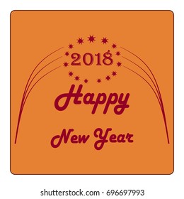 Happy New Year hand lettering and 2018 on orange background. Fashion graphic background design. Modern stylish abstract texture. Colorful template for prints, poster, banner. Vector illustration.