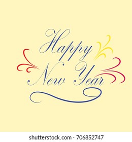 Happy New Year hand lettering on black background. Fashion graphic background design. Modern stylish abstract texture. Colorful template for prints, textiles, wrapping, wallpaper. Vector illustration.