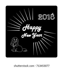 Happy New Year hand lettering on black background. Fashion graphic background design. Modern stylish abstract texture monochrome template for prints, textiles, wrapping, banner. Vector illustration