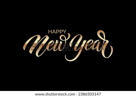Happy New Year hand lettering calligraphy. Vector holiday illustration element. Typographic element for banner, poster, congratulations.