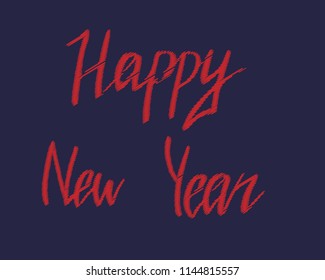 Happy New Year hand written lettering in red colour on dark blue background. Scribble effect. Vector Illustration EPS10.