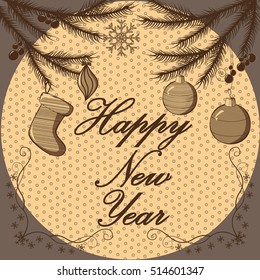 Happy New Year hand-lettering text on background. Handmade vector calligraphy