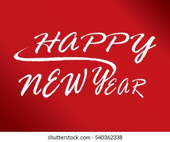 Happy New Year hand-lettering text on red background. Handmade vector calligraphy collection